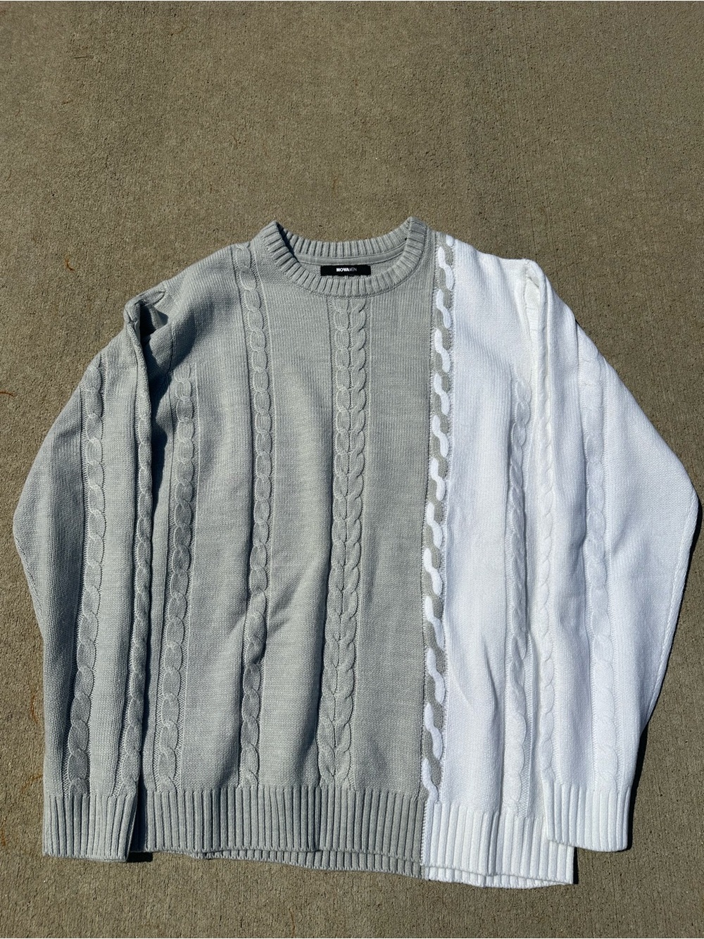 Fashion Nova Men's Two-Tone Cable Crewneck Sweater - Gray & White